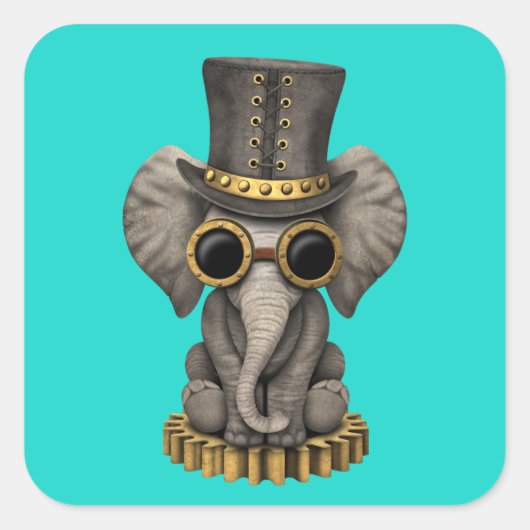 Sticker Carré Cute Steampunk Baby Elephant Cub (Devant)