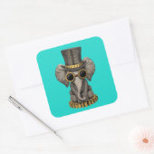 Sticker Carré Cute Steampunk Baby Elephant Cub (Enveloppe)