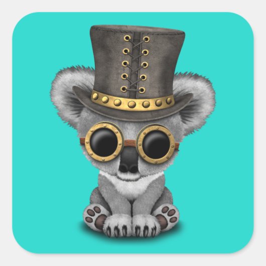 Sticker Carré Cute Steampunk Baby Koala Ours (Devant)