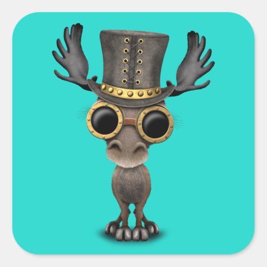 Sticker Carré Cute Steampunk Baby Moose (Devant)