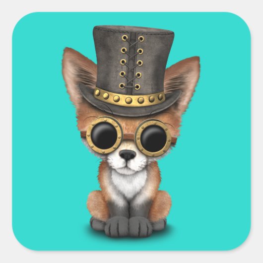 Sticker Carré Cute Steampunk Baby Red Fox (Devant)