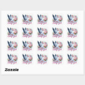 Sticker Carré Cute Stork portant bébé fille (Feuille)