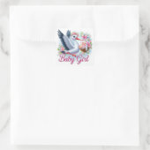 Sticker Carré Cute Stork portant bébé fille (Sac)