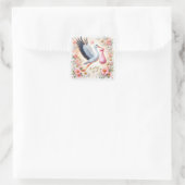 Sticker Carré Cute Stork portant bébé fille (Sac)