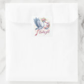 Sticker Carré Cute Stork portant bébé fille (Sac)