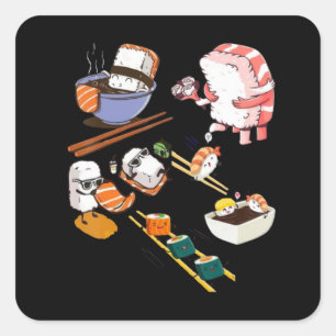 Sticker Carré Cute Sushi Anime Kawaii Otaku Manga Set Japonais F