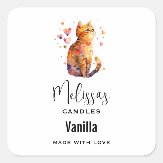 Sticker Carré Cute Tabby Chat avec Coeur Craft bougie (Devant)