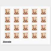 Sticker Carré Cute Teddy Ours Aquarelle Bébé Bois Animaux (Feuille)