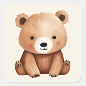 Sticker Carré Cute Teddy Ours Aquarelle Bébé Bois Animaux (Devant)