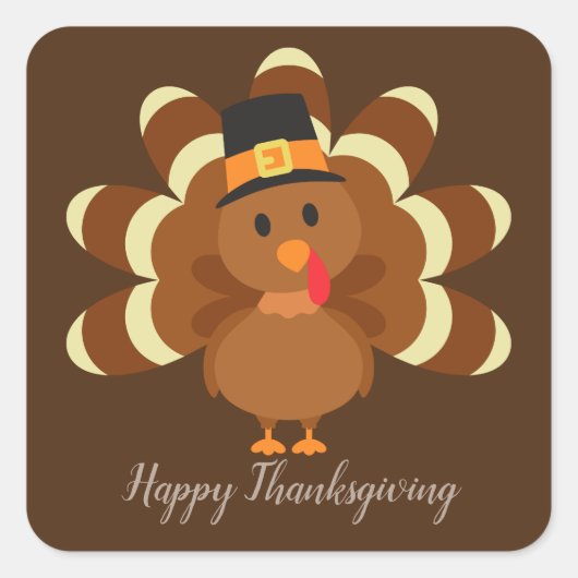 Sticker Carré Cute Thanksgiving Holiday turkey ajouter un messag (Devant)
