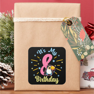 Sticker Carré Cute Toucan 8e anniversaire 8 ans fille de naissan