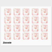 Sticker Carré Cute Tout Llama Fun Rose 1er Anniversaire Favorise (Feuille)