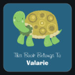 Sticker Carré Cute Turtle Boplate Nom personnalisé<br><div class="desc">Cute plaque de tortue ou étiquette pour les livres de votre enfant. Facile à utiliser modèle avec tout le texte personnalisable.</div>