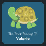 Sticker Carré Cute Turtle Boplate Nom personnalisé<br><div class="desc">Cute plaque de tortue ou étiquette pour les livres de votre enfant. Facile à utiliser modèle avec tout le texte personnalisable.</div>