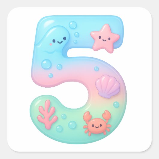 Sticker Carré Cute Under The Sea Theme Cartoon Number 5 (Devant)