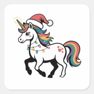 Sticker Carré Cute Unicorn Cerf Reindeer lumières de Noël drôle