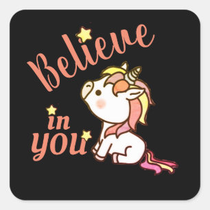 Sticker Carré Cute Unicorn Encouragement
