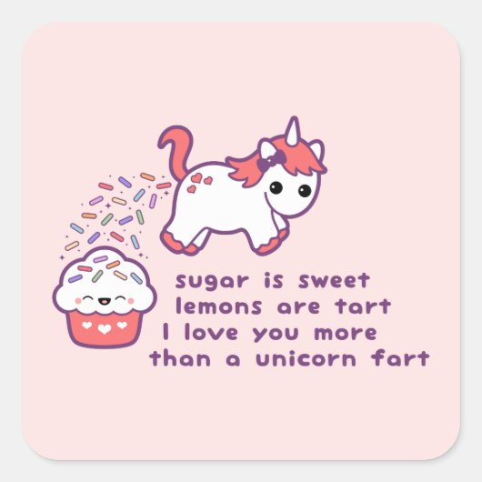 Sticker Carré Cute Unicorn Fart (Devant)