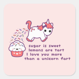 Sticker Carré Cute Unicorn Fart