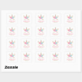 Sticker Carré Cute Unicorn Filles Anniversaire (Feuille)