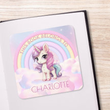 Cute Unicorn Rainbow School Nom de la plaque d'imm