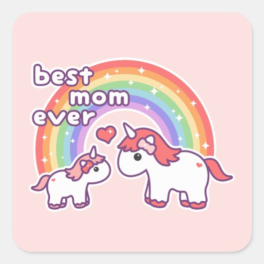 Sticker Carré Cute Unicorne Meilleure maman jamais (Devant)