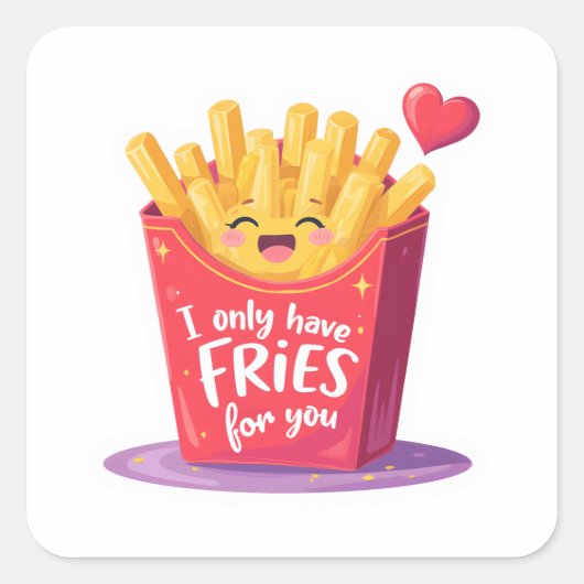 Sticker Carré Cute Valentine French Fries Pun (Devant)