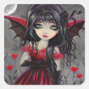 Sticker Carré Cute Valentine Gothique Vampire fée avec les coeur
