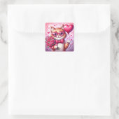 Sticker Carré Cute Valentine's day cat/chaton (Sac)