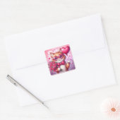 Sticker Carré Cute Valentine's day cat/chaton (Enveloppe)