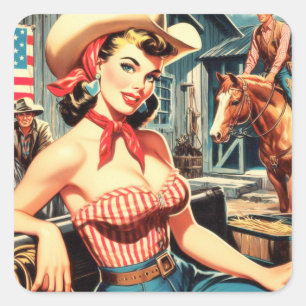 Sticker Carré Cute Vintage Country Girl Pin up