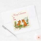 Sticker Carré Cute Vintage Foxes Retro Christmas Scene (Enveloppe)