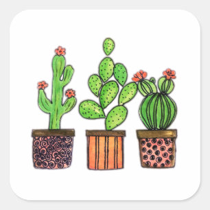 Sticker Carré Cute Watercolor Cactus