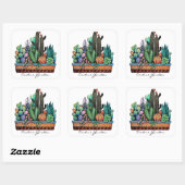 Sticker Carré Cute Watercolor Cactus Garden (Feuille)