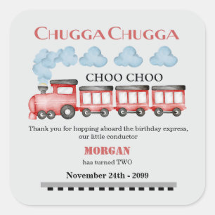 Sticker Carré Cute Watercolor Red Train 2e anniversaire