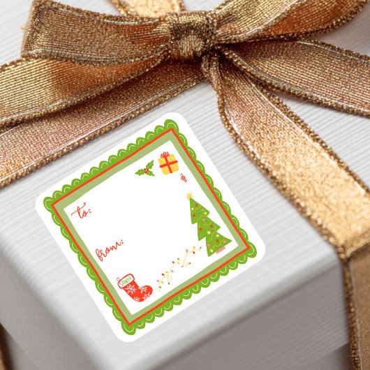 Sticker Carré Cute Whimsical Christmas Holiday CUSTOM TO FROM