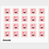 Sticker Carré Cute Whimsical Red Heart Cupcake Valentines Day (Feuille)