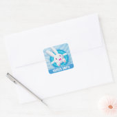 Sticker Carré Cute White Bunny Pool Party Personalised (Enveloppe)