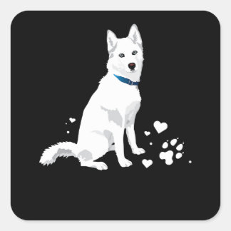 Sticker Carré Cute White Siberian Husky - Sweet White Snow Dog