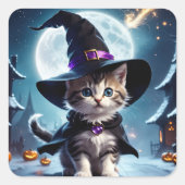 Sticker Carré Cute Witte Kitten Citrouille Halloween Trick ou Tr (Devant)