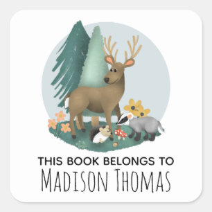 Sticker Carré Cute Woodland Animals Baby and Kids Bookplate