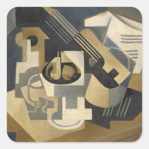 Sticker Carré Cuvette de guitare et de fruit sur un Tableau,