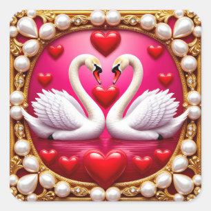 Sticker Carré Cygnes de mariage romantiques encadrés par Ornat
