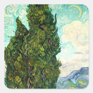 Sticker Carré Cyprès paysage art Vincent Van Gogh scrapbook
