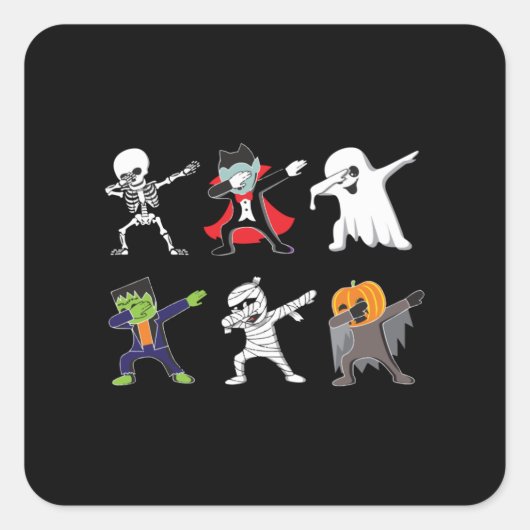 Sticker Carré Dabbing Skeleton Halloween, Halloween, garçons Dab (Devant)