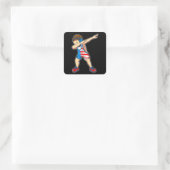 Sticker Carré Dabbing Wrestler Boy Wrestler US Drapeau (Sac)
