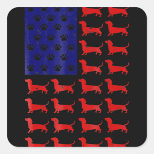 Sticker Carré Dachshund - 4 juillet Drapeau Américain