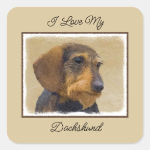 Sticker Carré Dachshund (À poils durs) Peinture Chien Art origin