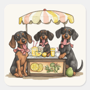 Sticker Carré Dachshund Chiens Lemonade Stand