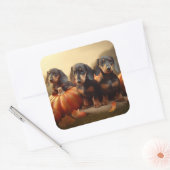 Sticker Carré Dachshund Chiot Automne Citrouille de plaisir (Enveloppe)